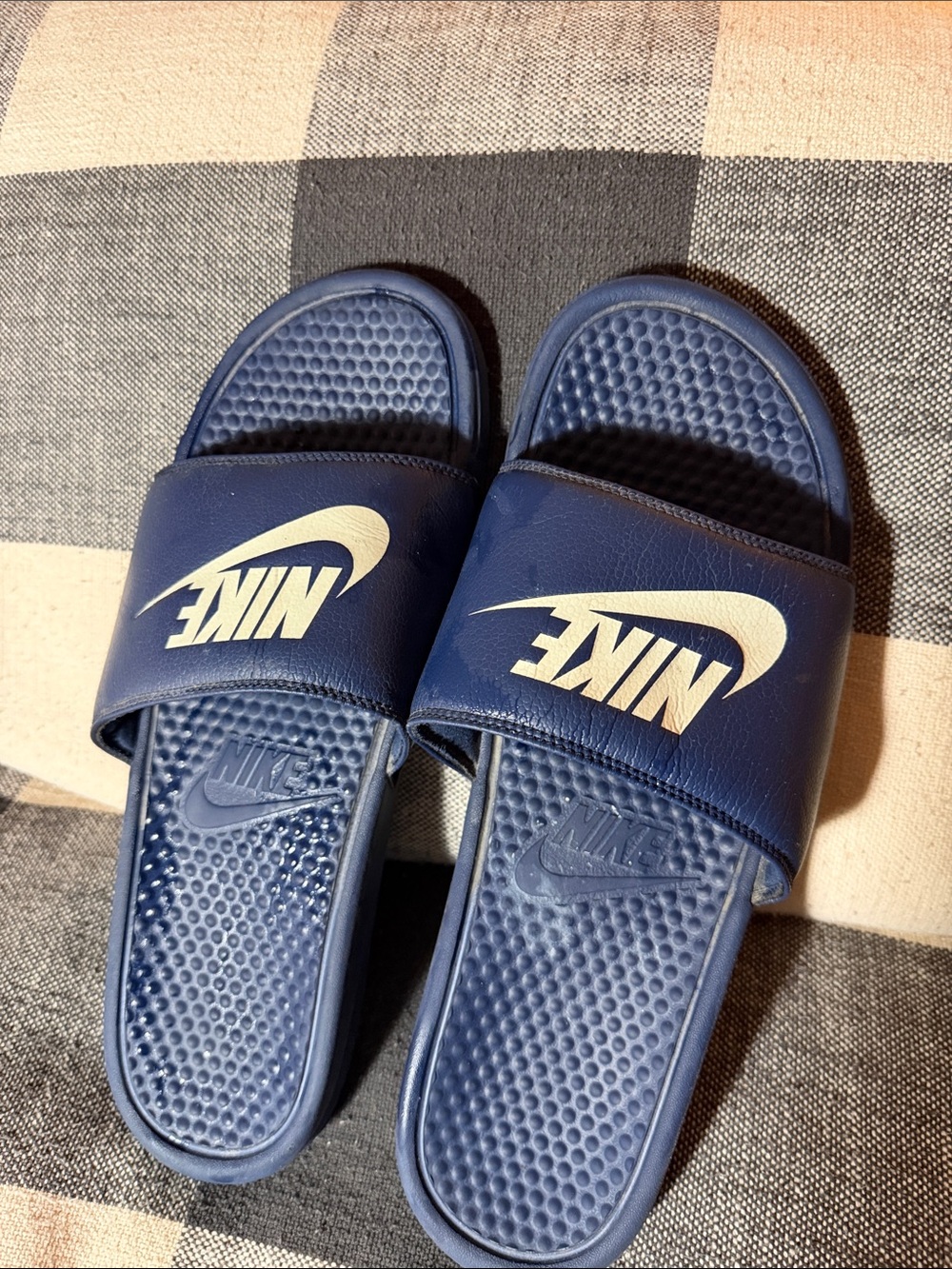 Nike Navy Slide Sandals with White Swoosh